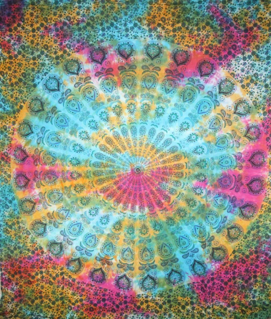 Wild Lotus Cotton Wall Tapestry - Blue, Pink & Orange