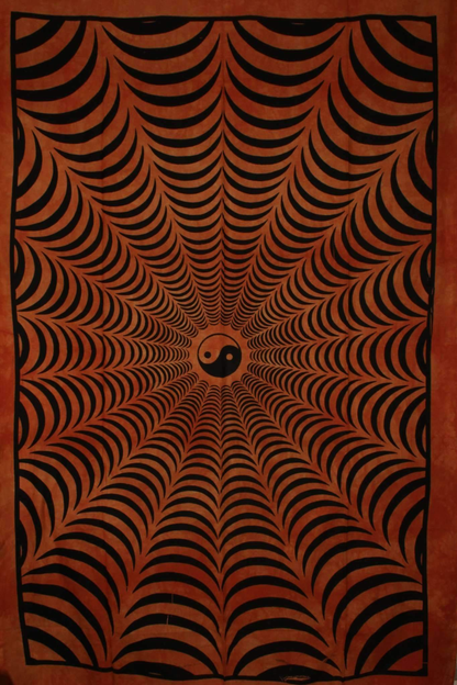 Saffron Trippy Yin Yang 3D Handloom-Style Tapestry
