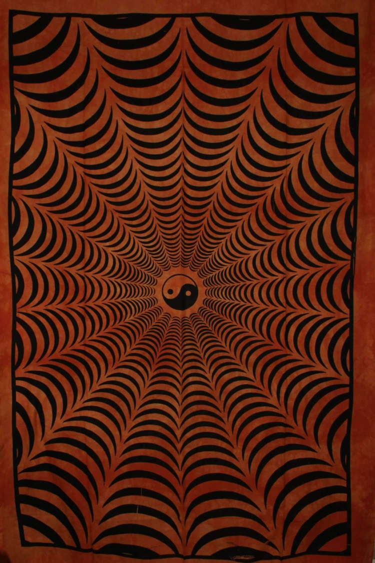 Saffron Trippy Yin Yang 3D Handloom-Style Tapestry