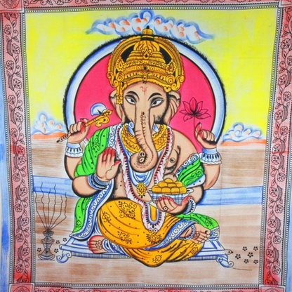 Ganesha Holding Lotus Flower Pastel Tapestry with Tassels