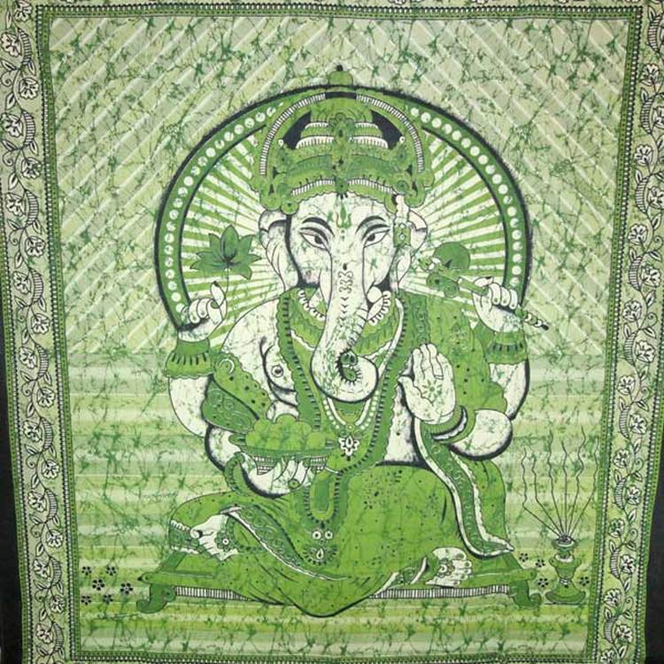 Ganesha Holding Lotus Flower Batik Tie-Dye Tapestry