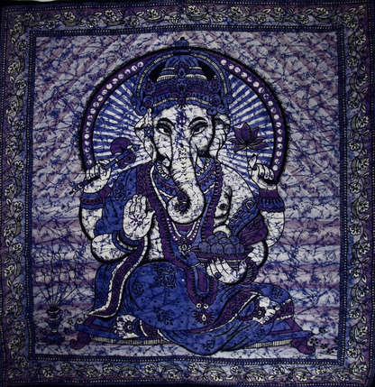 Ganesha Holding Lotus Flower Batik Tie-Dye Tapestry