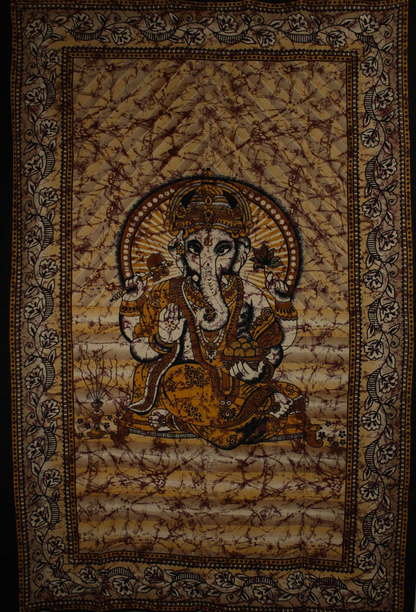 Ganesha Holding Lotus Flower Batik Tie-Dye Tapestry