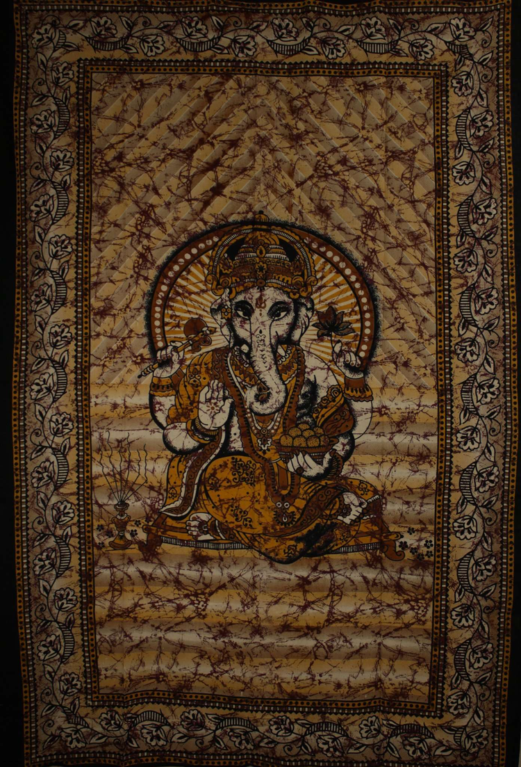 Ganesha Holding Lotus Flower Batik Tie-Dye Tapestry