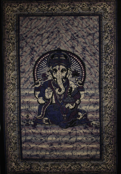 Ganesha Holding Lotus Flower Batik Tie-Dye Tapestry