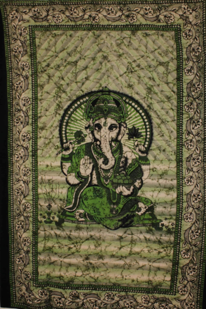 Ganesha Holding Lotus Flower Batik Tie-Dye Tapestry
