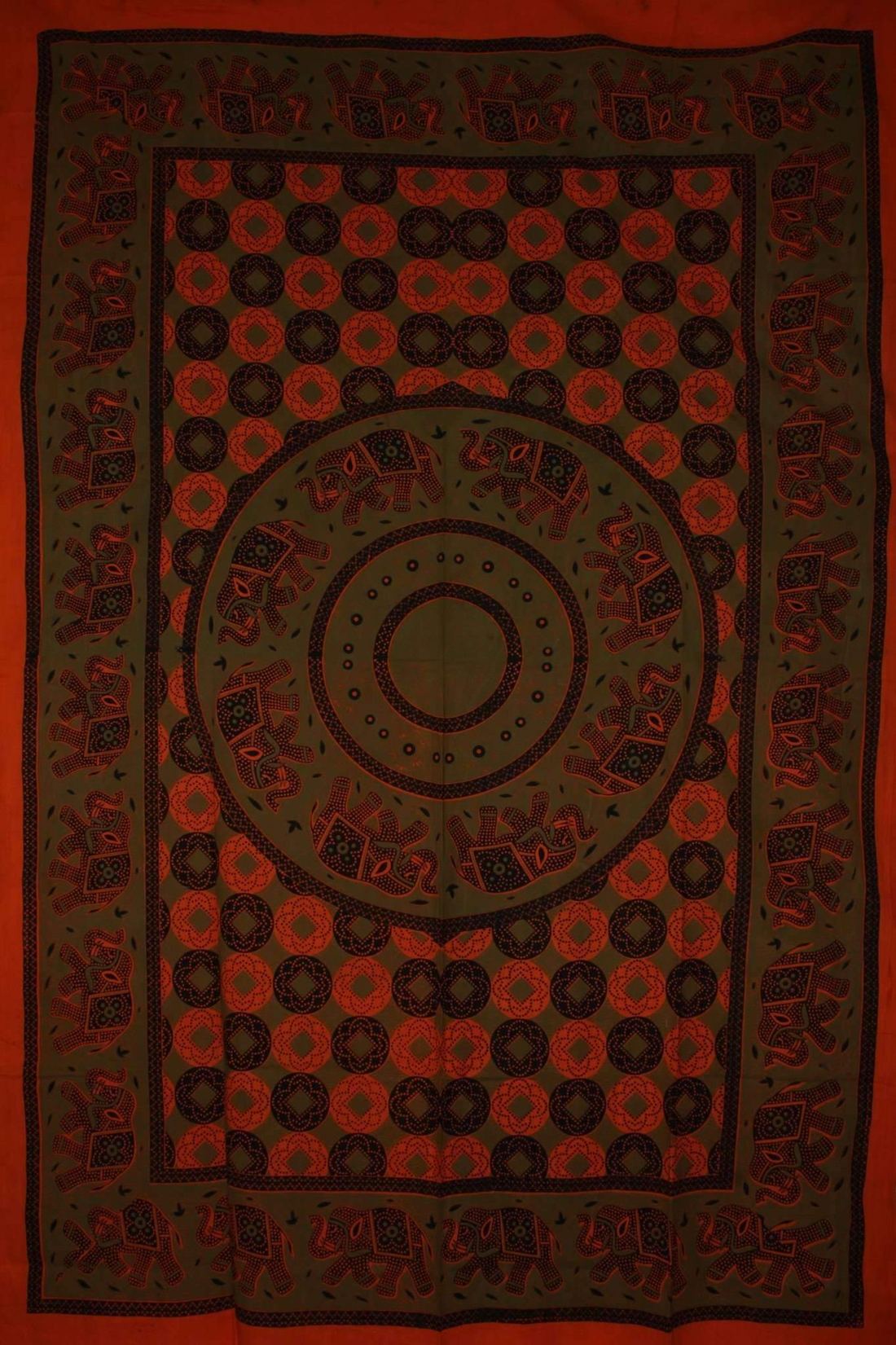 Bagru Elephant Mandala Tapestry