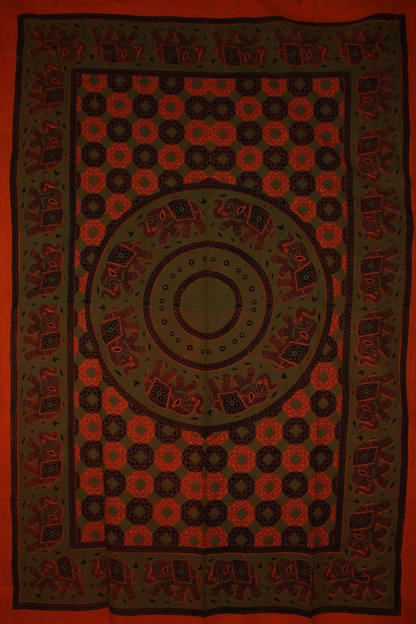 Bagru Elephant Mandala Tapestry
