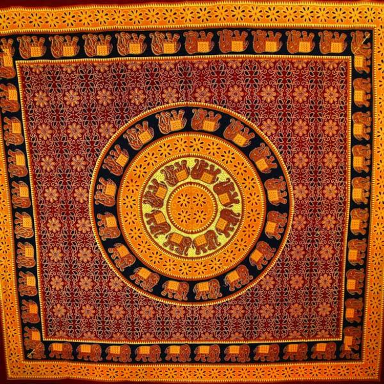 Bagru Elephant Mandala Tapestry