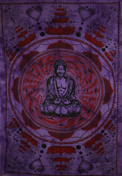 Buddha in Dharma Chakra Mudra on a Lotus Flower Tapestry