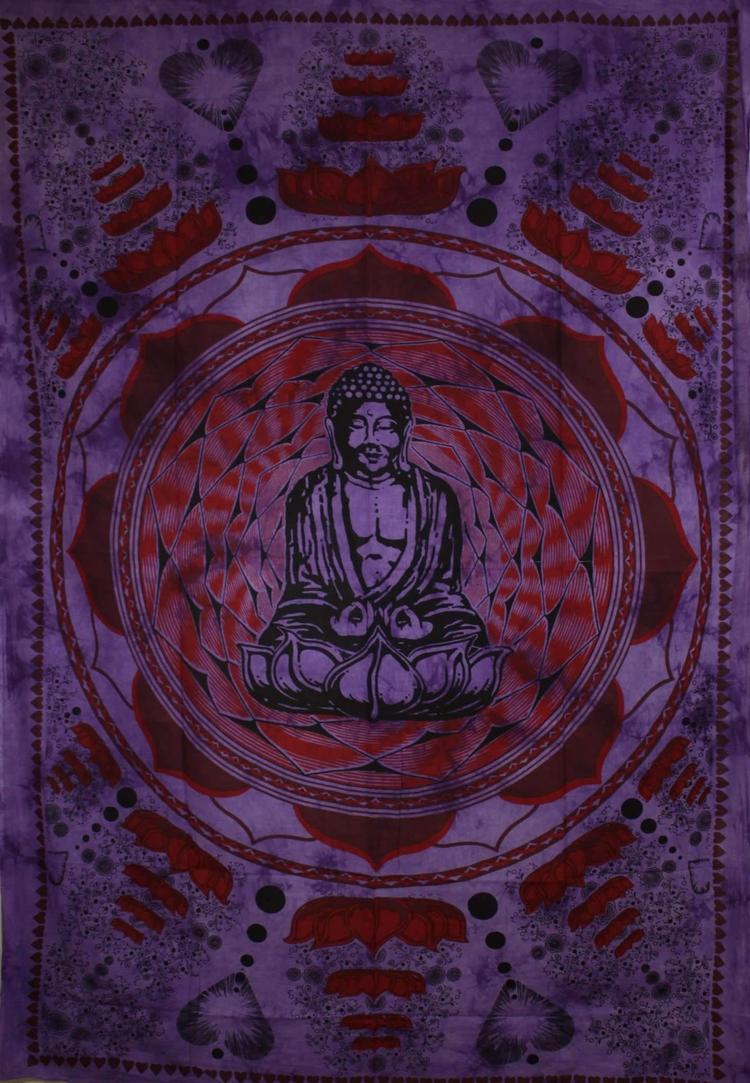 Buddha in Dharma Chakra Mudra on a Lotus Flower Tapestry
