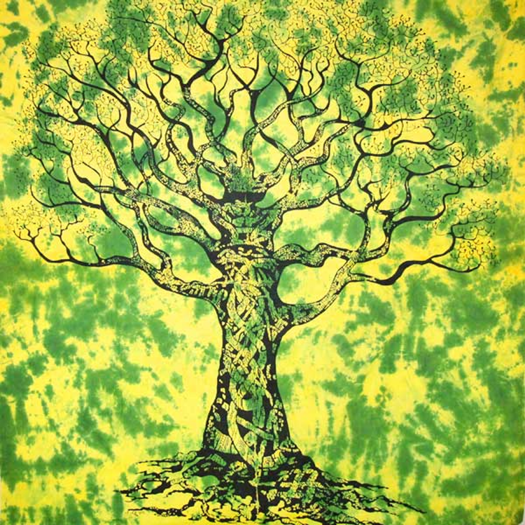 Green Celtic Knot Tree of Life Tie Dye Tapestry