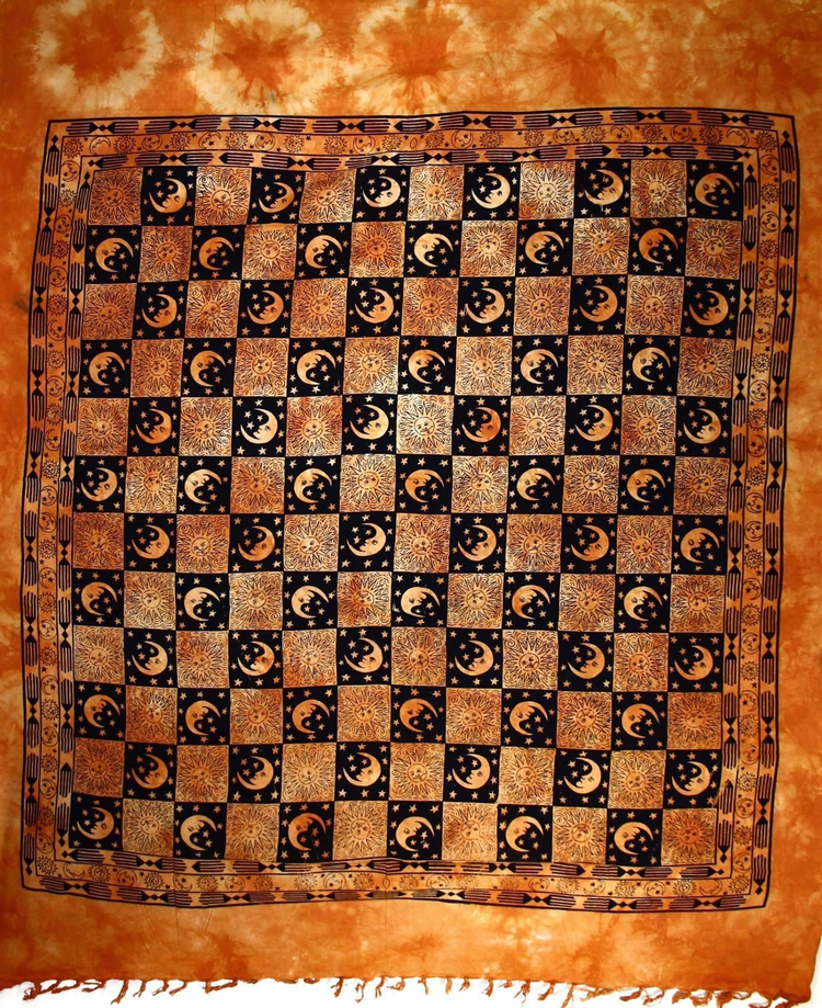 Checkered Sun & Moon With Tassels Tapestry