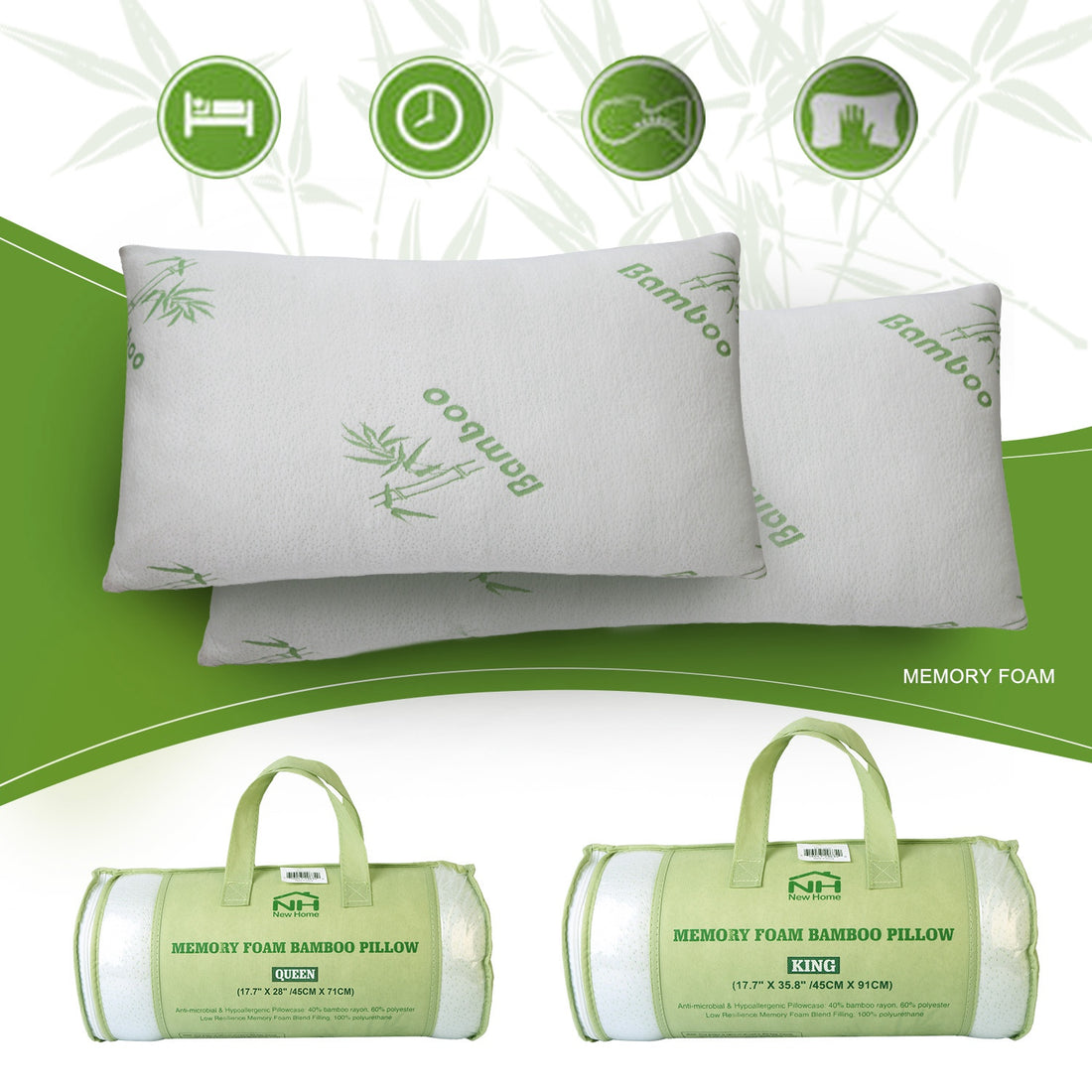 Two pillows with zippered storage bags