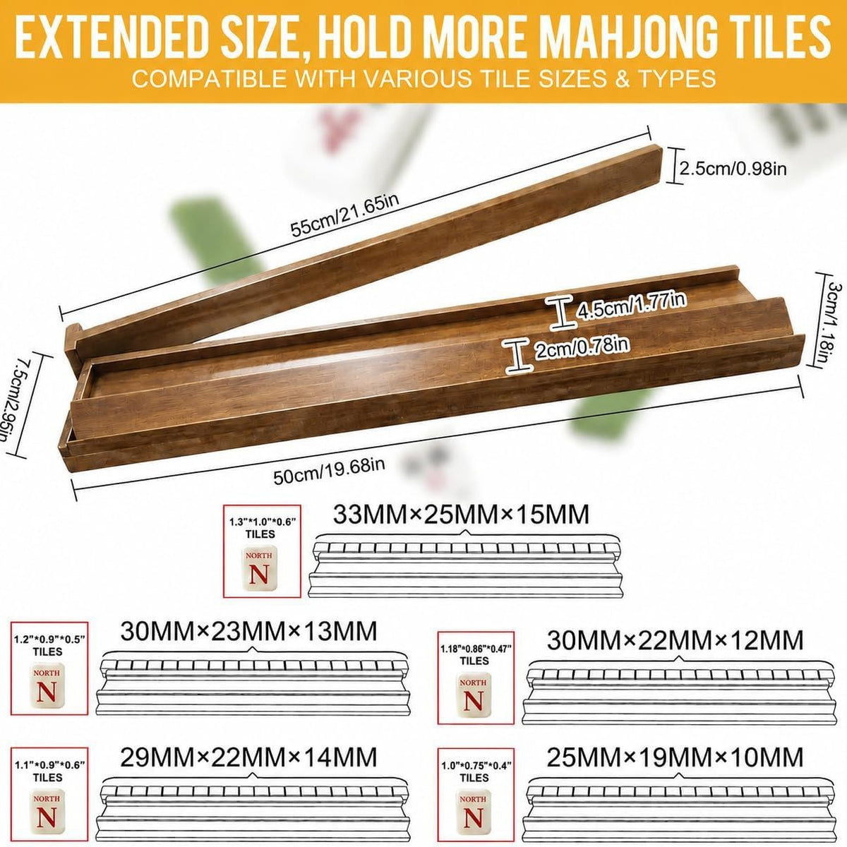 Solid Wood Mahjong Rack with Push Rod and Game Tray