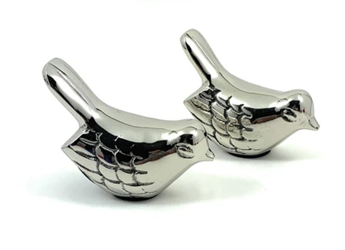 Vibhsa Bird Figurines of Health & Happiness, Silver Rustic, Set of 2 (3.5-Inch)