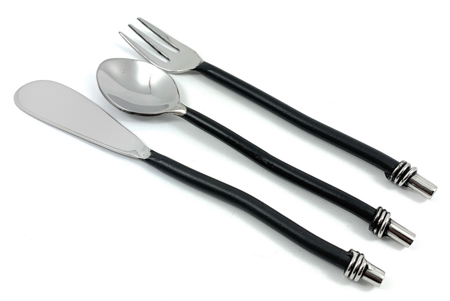 Vibhsa Breakfast Flatware Set, 18 Pieces, Black Twisted