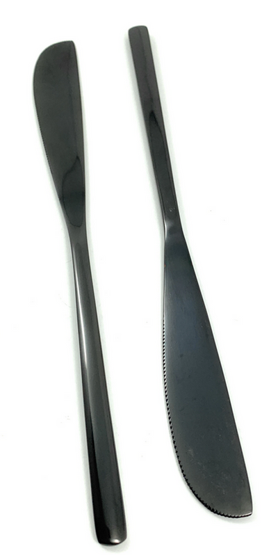 Vibhsa Dinner Knives, Set of 6, Black Glossy Stainless Steel