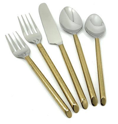 Vibhsa Golden Flatware Set, 5 Pieces, Cut Hammered