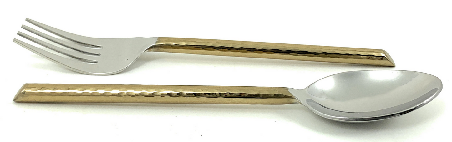 Vibhsa Golden Dinner Forks & Spoons, 8 Pieces, Cut Hammered