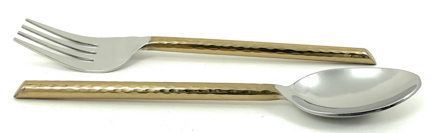 Vibhsa Golden Dinner Forks & Spoons, 12 Pieces, Cut Hammered