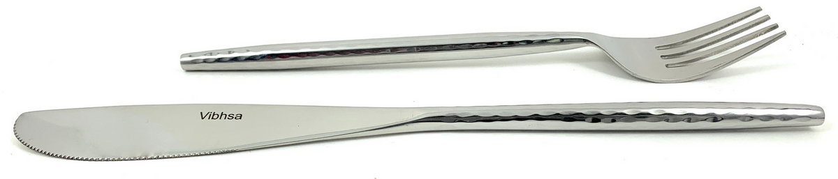 Vibhsa Golden Dinner Forks & Knives, 12 Pieces, Cut Hammered