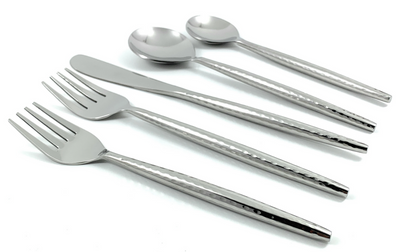 Vibhsa Flatware Set, 5 Pieces, Hammered Silver Glossy