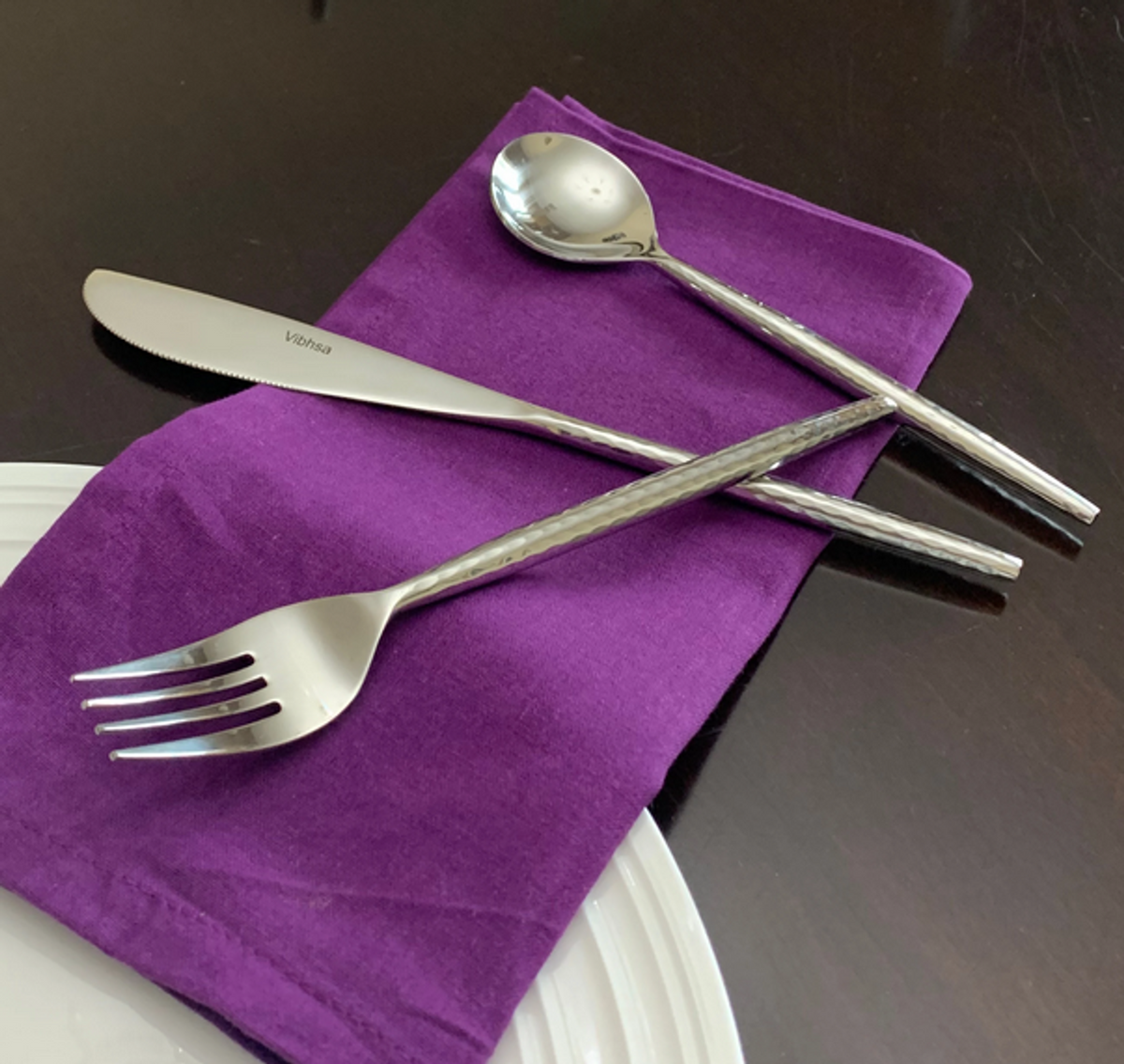 Vibhsa Hammered Stainless Steel Flatware, 18-Piece Set