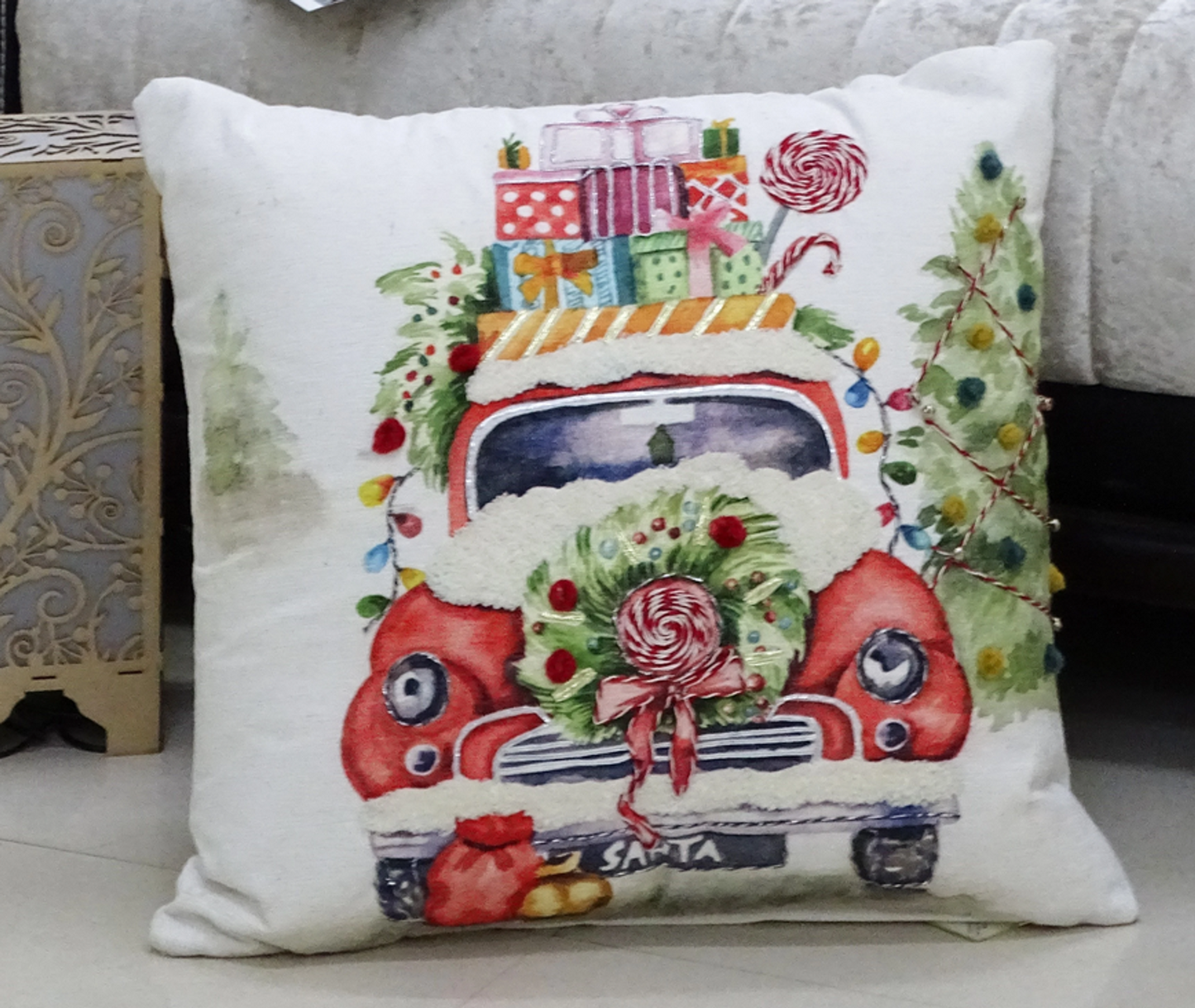 Chicos Home Embroidered Christmas Car Throw Pillow, 20x20