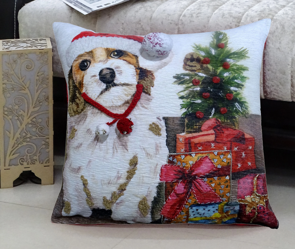 Chicos Home Christmas Dog Throw Pillow, 20x20