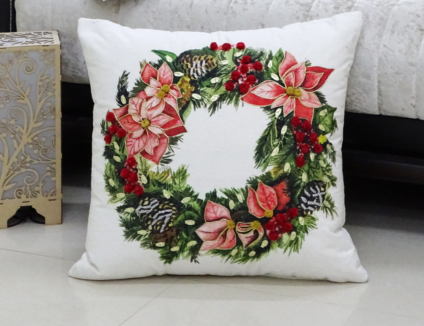 Chicos Home Christmas Wreath Throw Pillow, 20x20