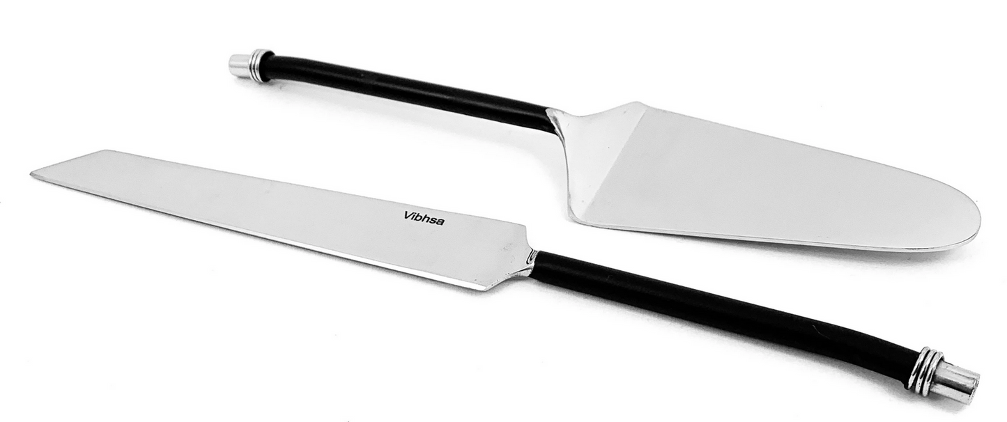 Vibhsa Cake Server and Knife Set, Twisted Handle