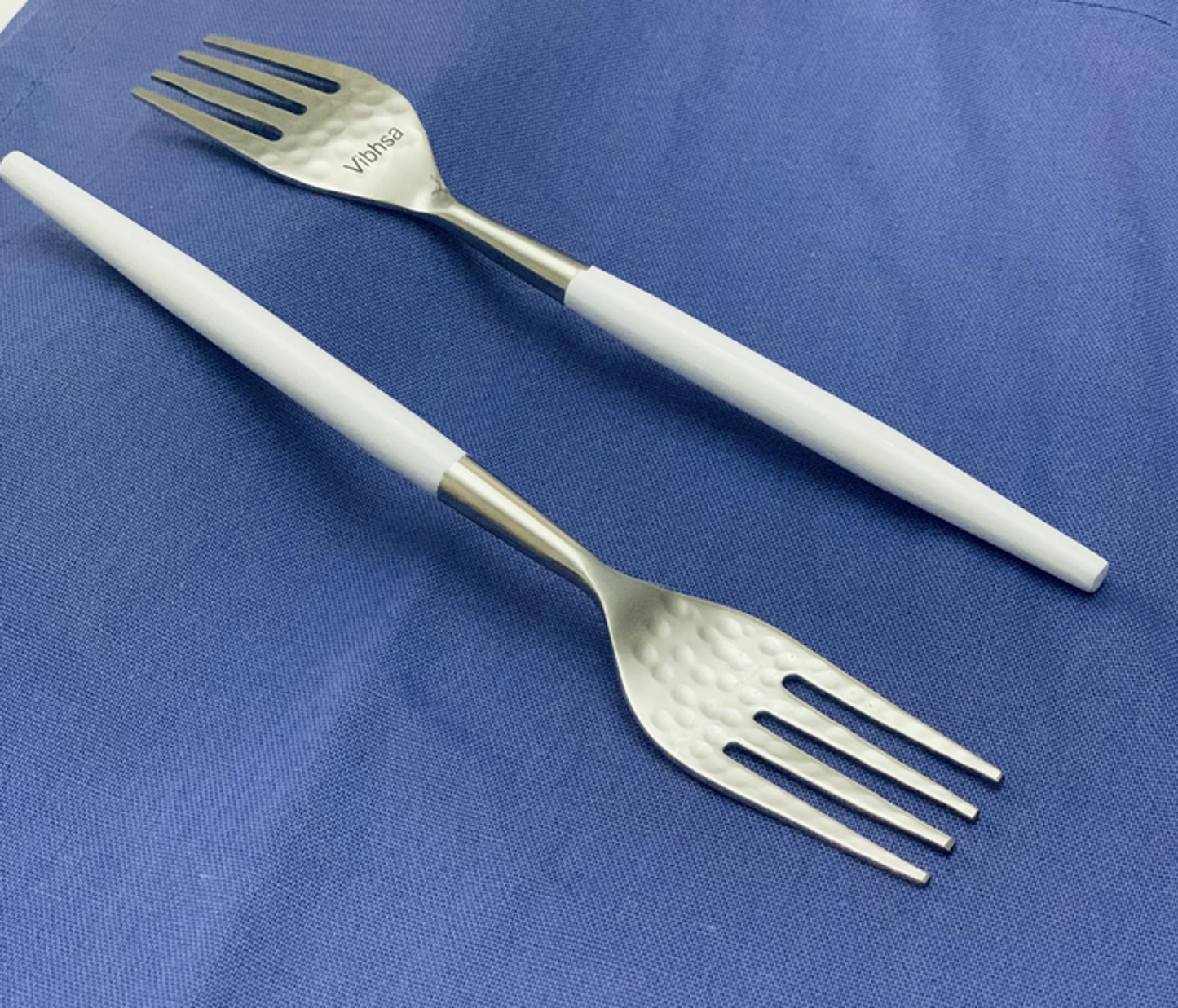Vibhsa Stainless Steel Salad Forks, Set of 6, Hammered Mouth