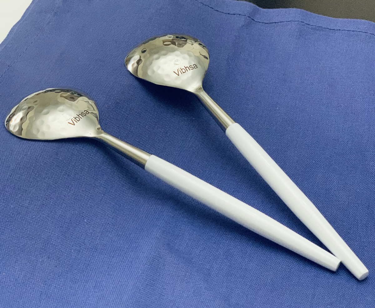 Vibhsa Stainless Steel Soup Spoons, Set of 6, Hammered White