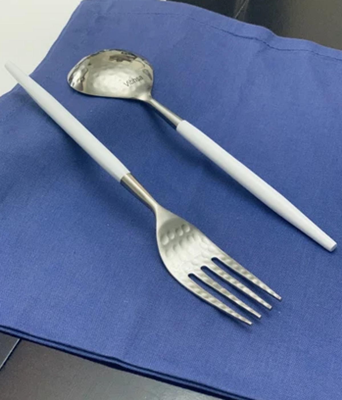 Vibhsa Dinner Fork and Dinner Spoon Set, 12 Pieces, Hammered