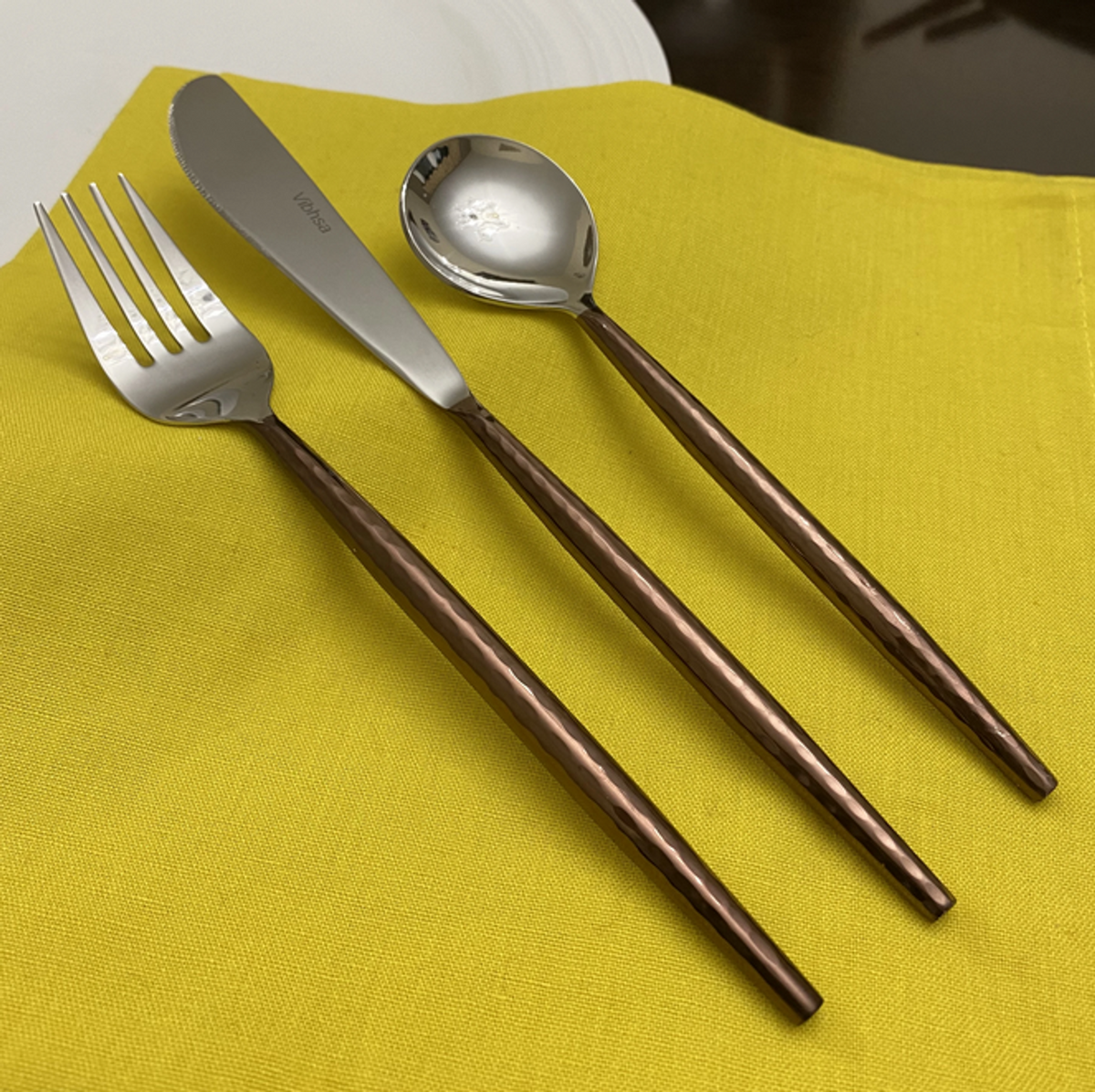 Vibhsa Hammered Stainless Steel Flatware Set, 18 Pieces