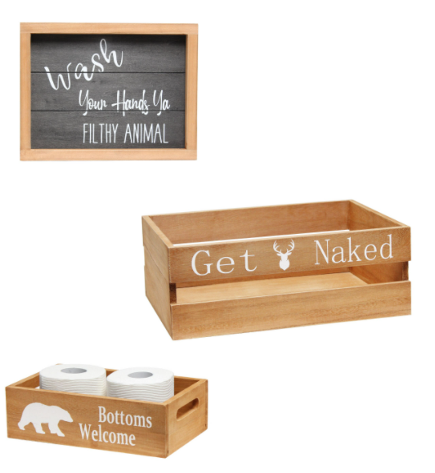 Elegant Designs 3-Piece Decorative Wood Bathroom Set, Large