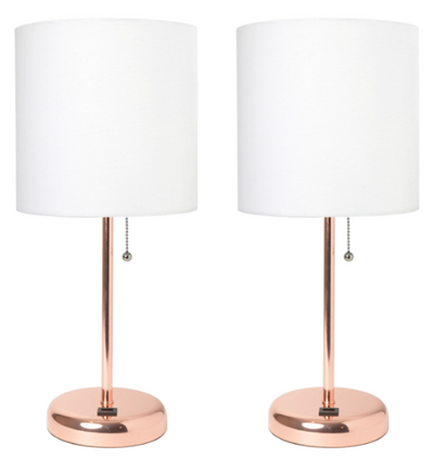 LimeLights Rose Gold Stick Lamp with USB Port, 2-Pack Set