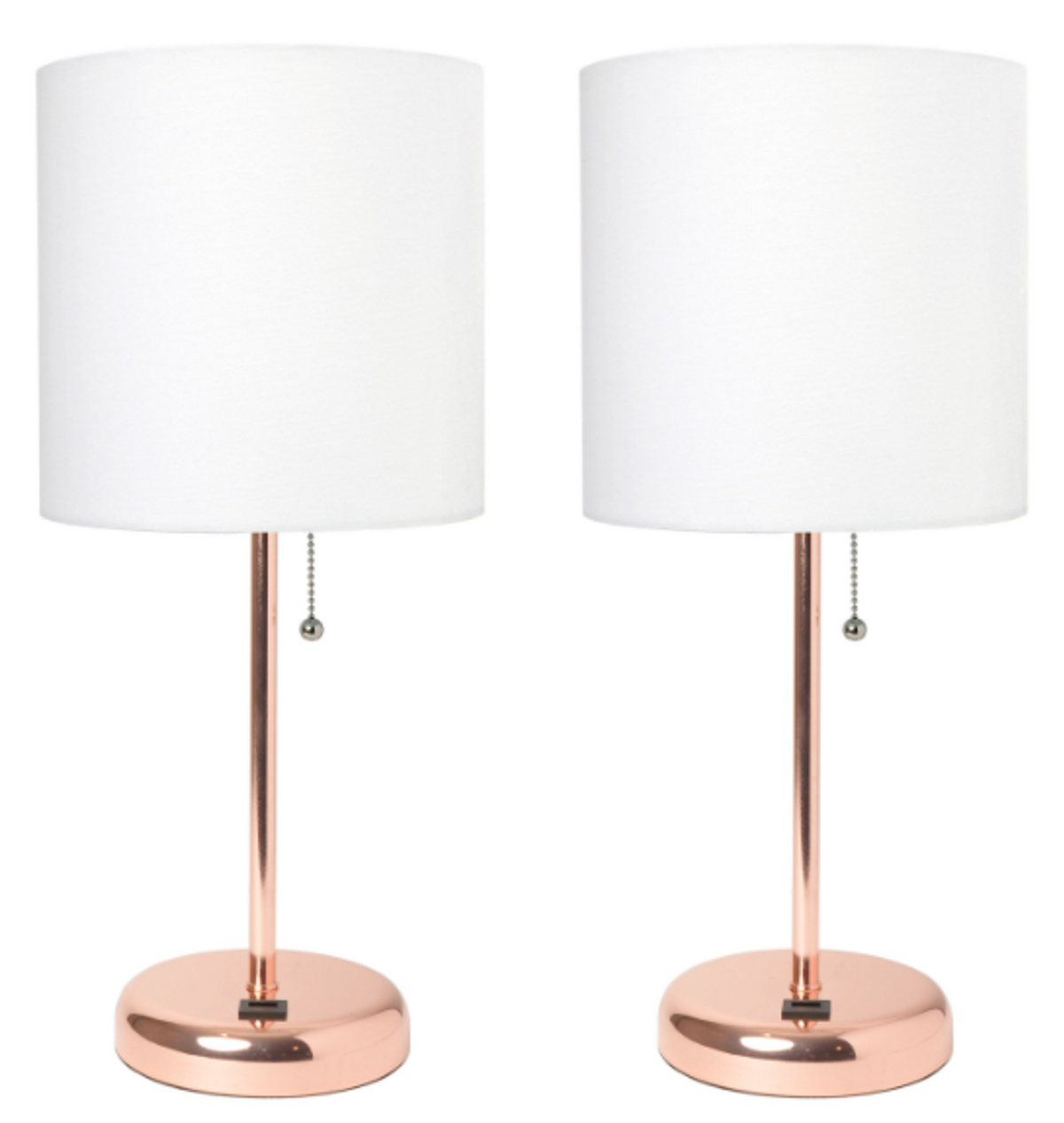 LimeLights Rose Gold Stick Lamp with USB Port, 2-Pack Set