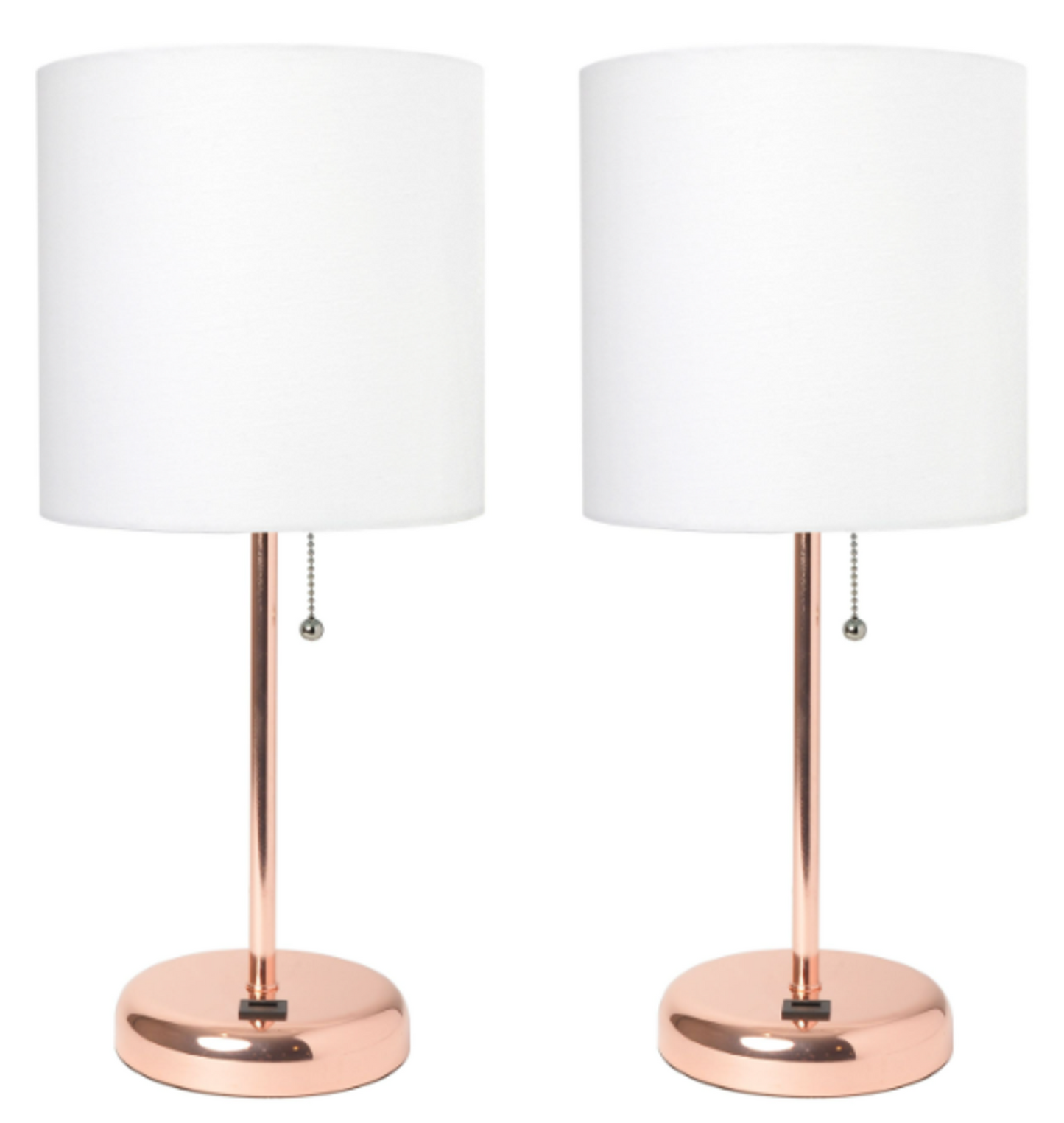 LimeLights Rose Gold Stick Lamp with USB Port, 2-Pack Set