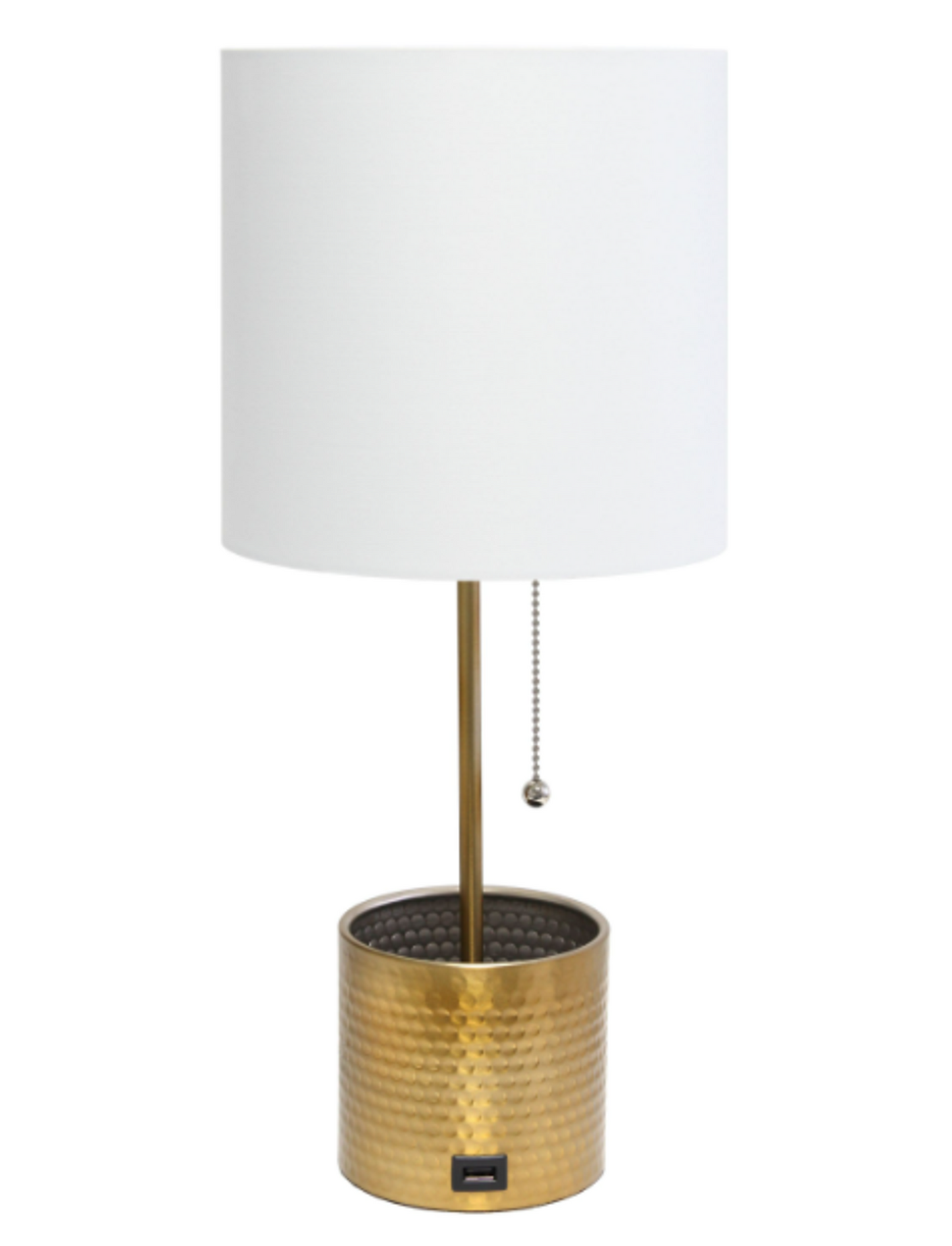 Simple Designs Hammered Metal Organizer Table Lamp with USB Port