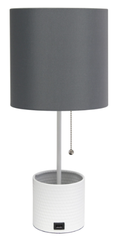 Simple Designs Hammered Metal Organizer Table Lamp with USB Port
