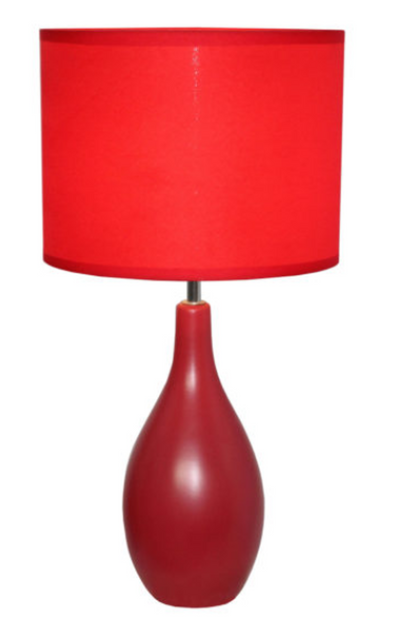 Simple Designs Oval Bowling Pin Base Ceramic Table Lamp - Red