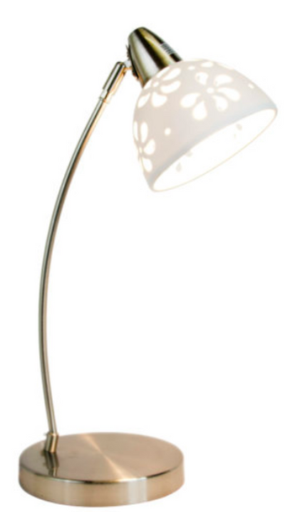 Simple Designs Brushed Nickel Desk Lamp with White Porcelain Flower Sh