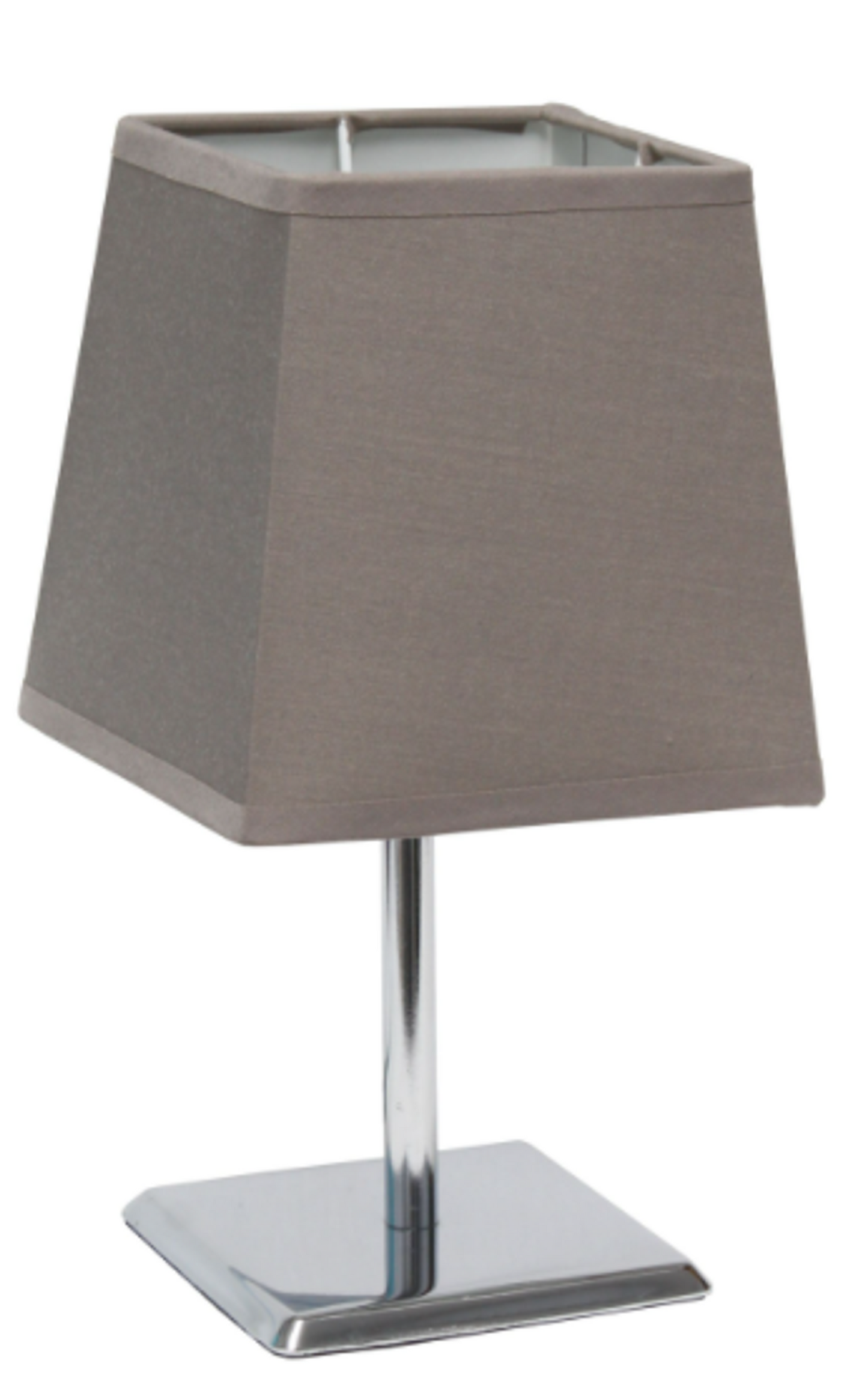 Simple Designs Mini Chrome Table Lamp with Squared Empire Fabric Shade - Grey