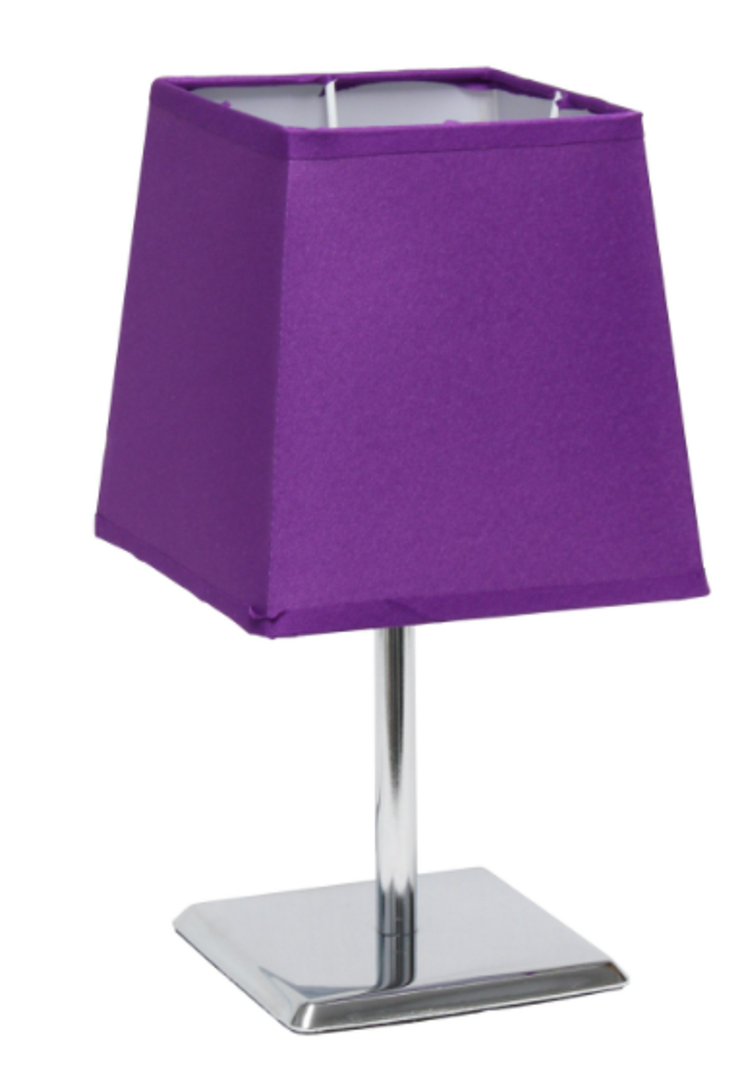 Simple Designs Mini Chrome Table Lamp with Squared Empire Fabric Shade - Purple