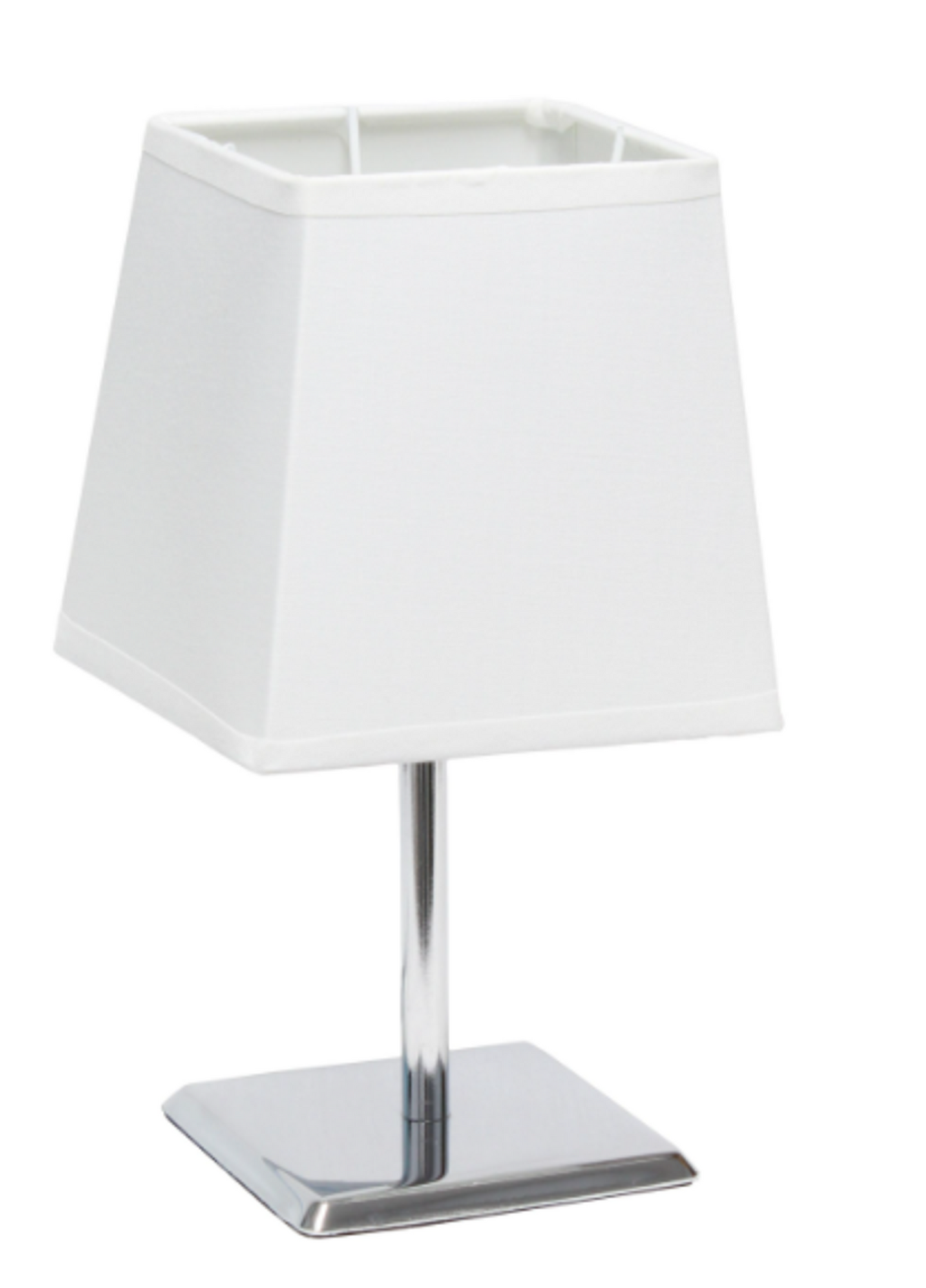 Simple Designs Mini Chrome Table Lamp with Squared Empire Fabric Shade - White