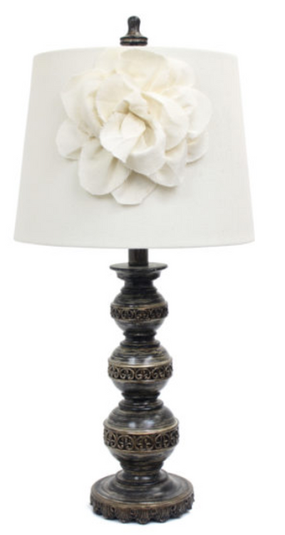 Elegant Designs Aged Bronze Stacked Ball Table Lamp with Linen Flower Shade