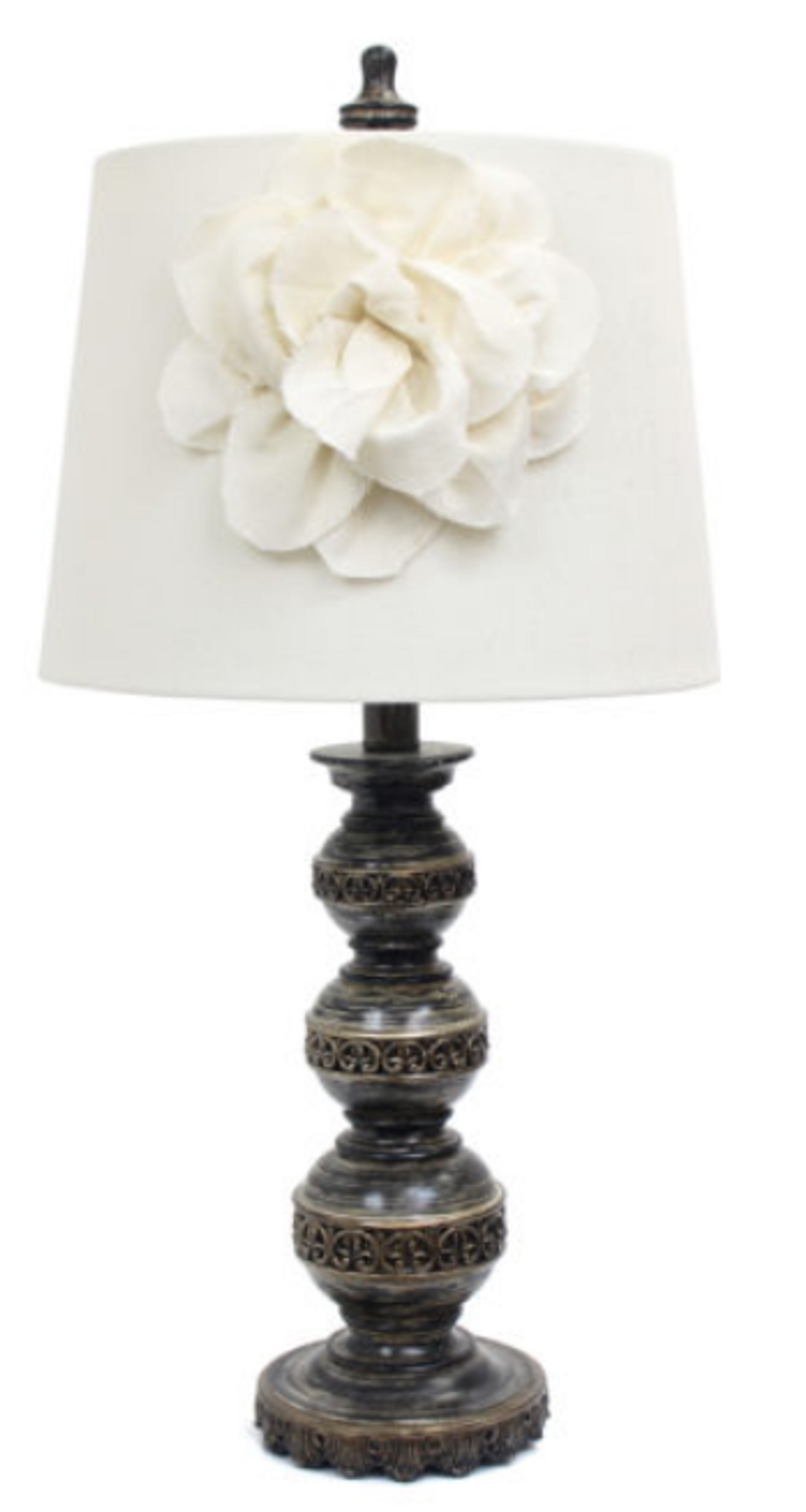 Elegant Designs Aged Bronze Stacked Ball Table Lamp with Linen Flower Shade