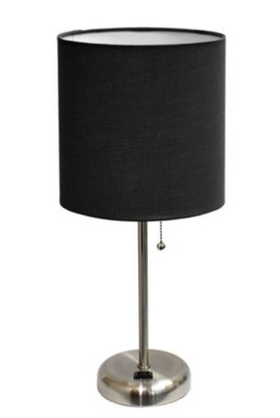 LimeLights Stick Lamp with Charging Outlet and Fabric Shade